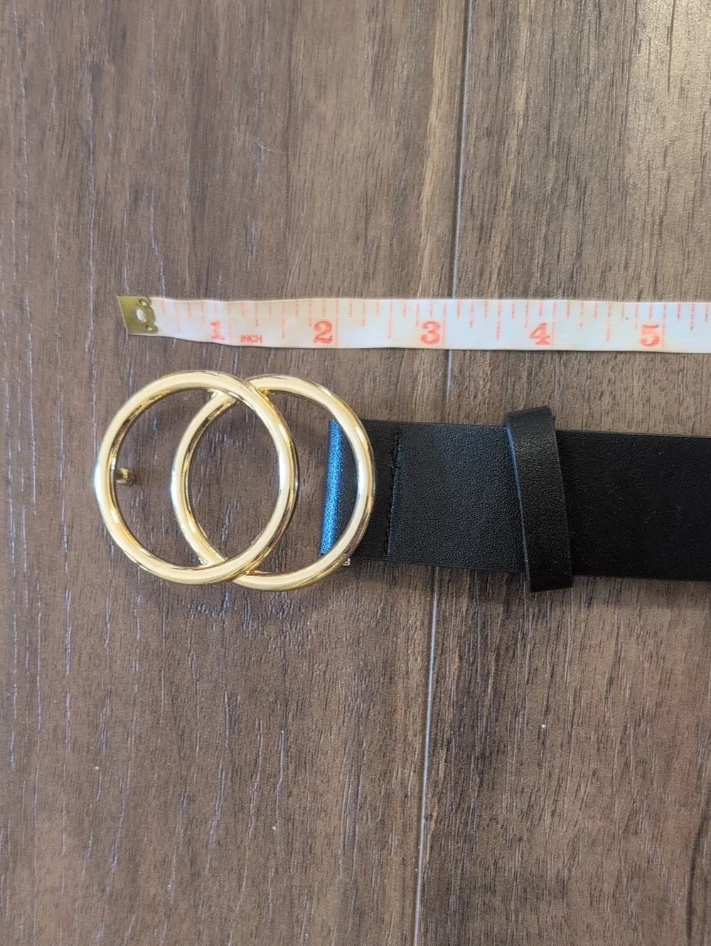 Black Women's Belt with Double Gold Rings